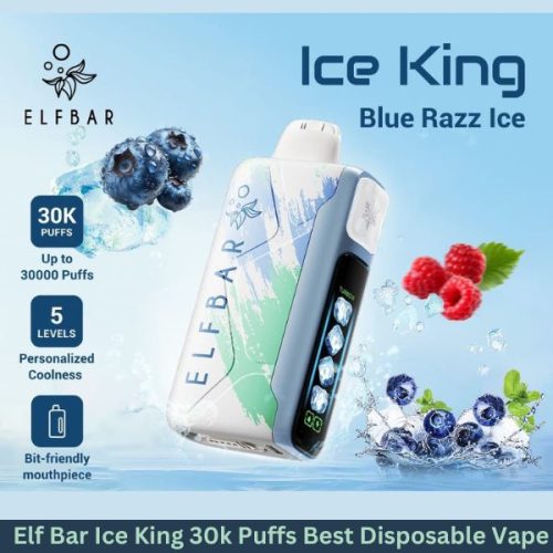 پاد یکبار مصرف الف بار آیس کینگ نیکوتین 50میلی گرم (تعداد پاف 30000) طعم بلورز یخ