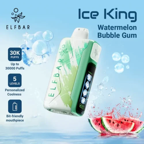 پاد یکبار مصرف الف بار آیس کینگ نیکوتین 50میلی گرم (تعداد پاف 30000) طعم آدامس هندوانه