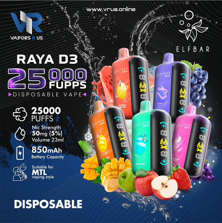پاد یکبارمصرف الف بار رایا دی3 نیکوتین 50 ( تعداد پاف 25000) | ELFBAR RAYA D3 25000PUFFS 50MG DISPOSABLED POD