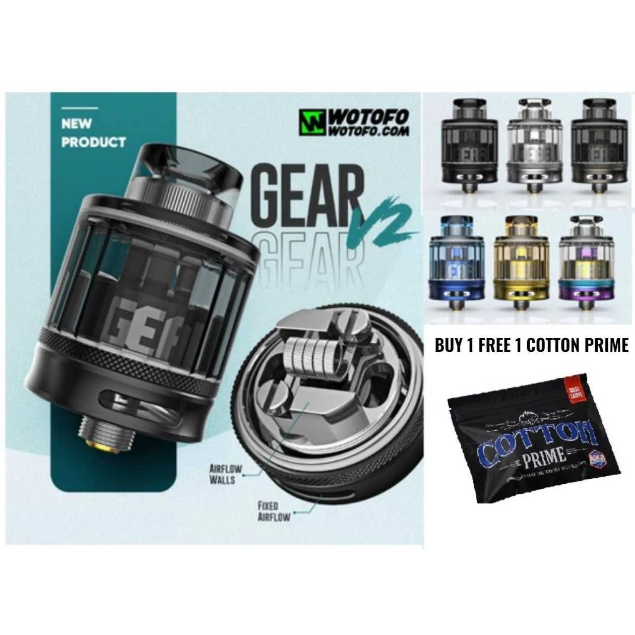اتومایزر وتوفو گییر وی2 آرتی‌ای مش | WOTOFO GEAR V2 RTA ATOMIZER