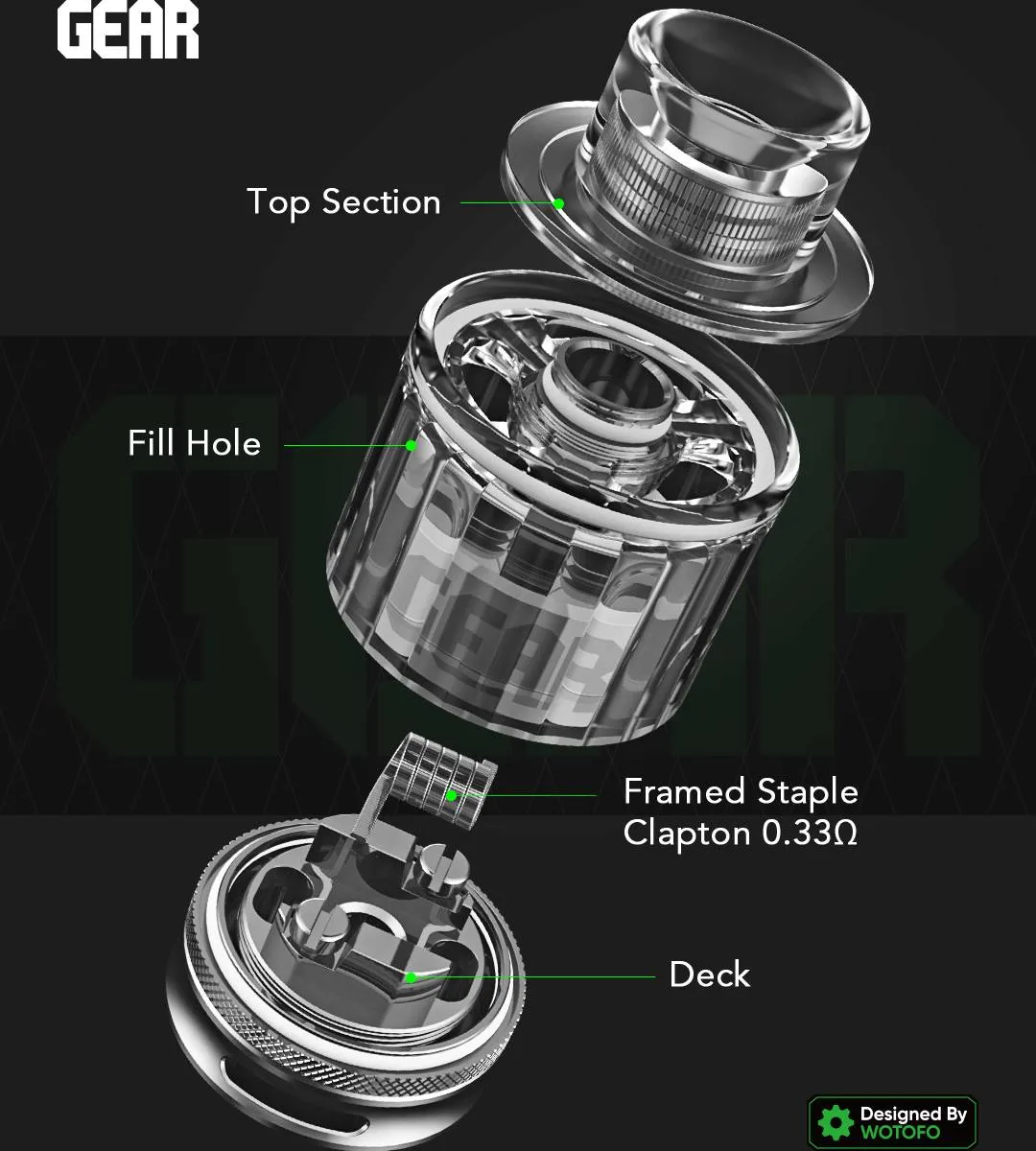 اتومایزر وتوفو گییر وی2 آرتی‌ای مش | WOTOFO GEAR V2 RTA ATOMIZER